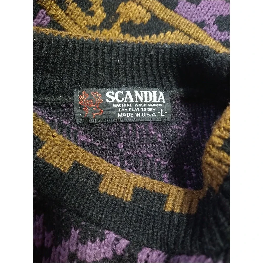Scandia‎ Sweater Men L Black/Purple/Gold Skiing Hiking Heavy U.S.A. Outdoor